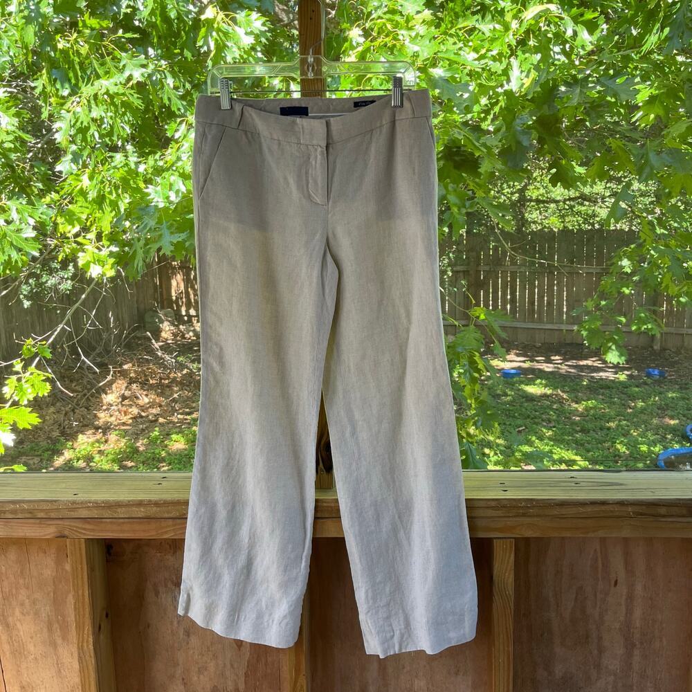J.Crew Women's City Fit 100% Linen Wide Leg Pants Khaki Size 6